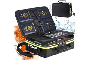 KOFAIR Fireproof Document Bag (16 x 11 x 5 inch) with Lock & Reflective Strip, Fireproof Document Lock Box with Shoulder Strap, Multi-Layer Important Document Safe Storage, Fire Safe File Organizer