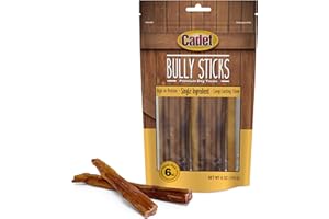 Cadet Bully Sticks for Small Dogs – All-Natural Beef Pizzle, High Protein, Low Fat, Long-Lasting, Grain & Rawhide-Free Dog Chews for Aggressive Chewers, Small (6 Ounce)