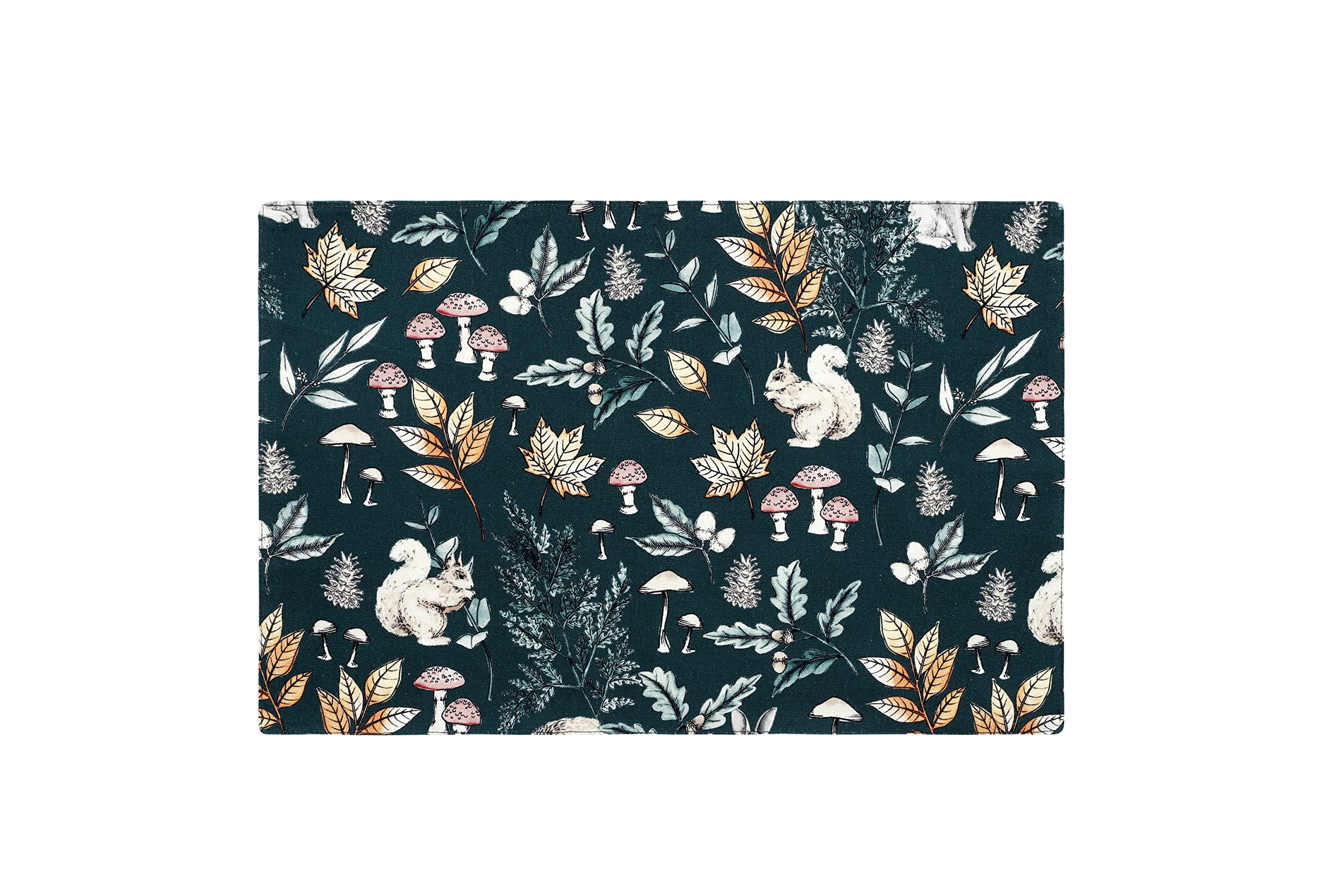 Sleepdown Decorative Placemat 100% Cotton Luxury Country Cottage Table Place Mats Washable Kitchen Dining Restaurant Christmas Set of 4 – Cream and Dark Green Reverse (49cm X 32cm)