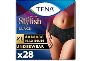 TENA Stylish Black Incontinence Underwear for Women, Maximum Absorbency, XLarge, 28 ct (2 Packs of 14)