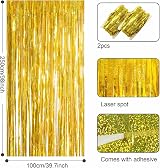 YAAVAAW Glitter Gold Tinsel Curtain 2pcs 3.2x8.3ft Backdrop Party Decorations view 2