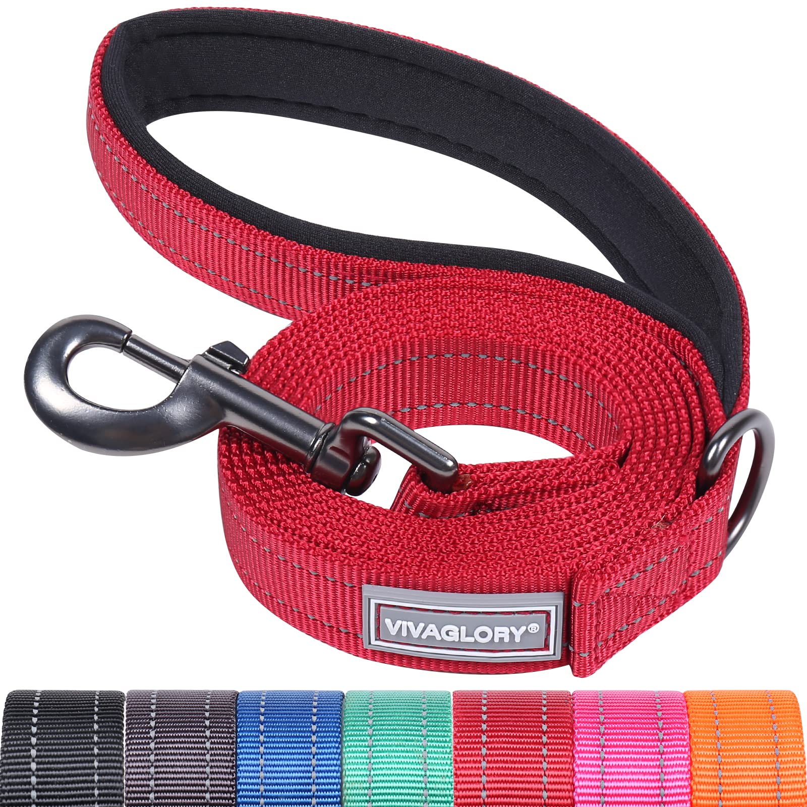 VIVAGLORY Dog Lead Dailyx Dog Leash, Lead with Soft Padded Handle for Training & Walking, Heavy Duty & Double Layer Nylon for Pet Puppy, 150 x 2.5cm, Red
