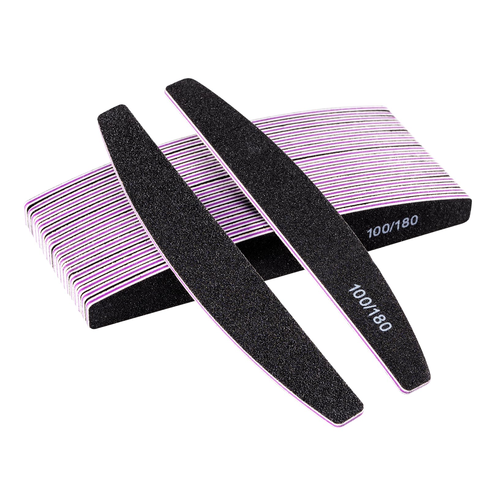 20 Pcs Professional Double Sided Reusable Nail File 100/180 Grit for Nail Salons Home Nail Art Black