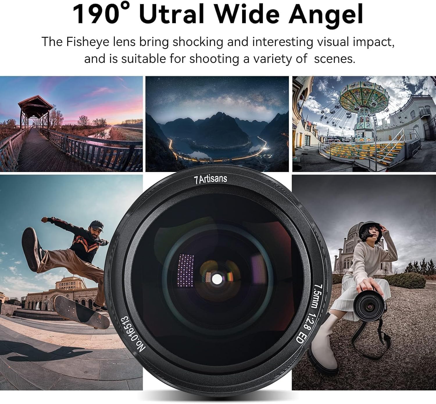 7Artisans 7,5 mm F2,8 II Sony E Mount APS-C Fisheye Prime Objektiv,Manuelles 190° Ultra Weitwinkel Festbrennweiten Objektiv für Sony A5000 A5100 A6000 A6300 A6400 A6500 NEX-5T A7III A7R III 6