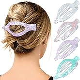Mesovor 4 Pack French Flat Hair Clips, 4.72" Nonslip Large Duckbill Lay Flat Hair Claw Clips | Side Slide Volume Flat Hairclips for Lying Down, Yoga, Driving (Bright Ripples)