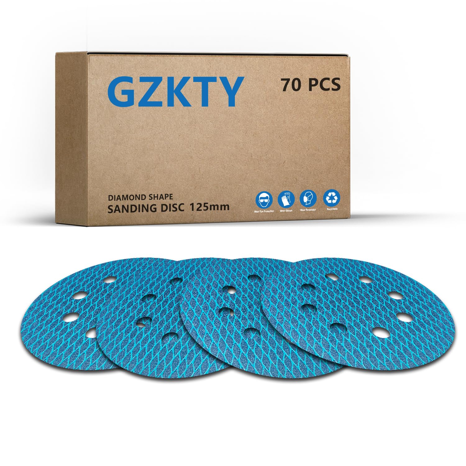 GZKTY 70pcs 125mm Sanding Discs, Hook and Loop, 8-Hole, Grit 80, 5 Inch Sanding Pads for Random Orbital Sander