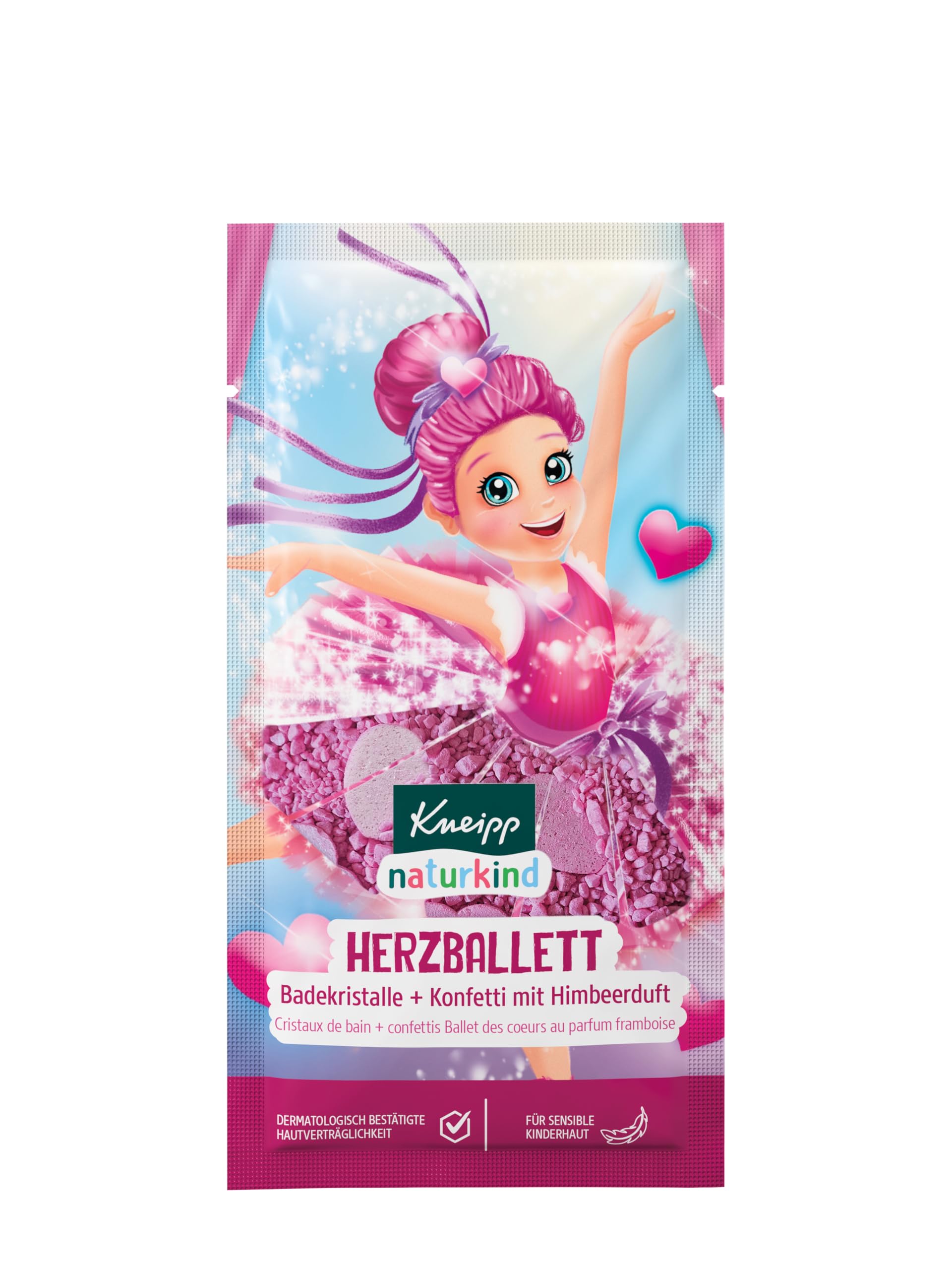 Kneipp naturkind Badekristalle + Konfetti Herzballett - Badezusatz mit Himbeerduft - Für sensible Kinderhaut - 12 x 40g 2