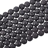 PH PandaHall 380-390pcs 10mm Natural Lava Beads Dyed Black - Round Lava Stone Beads for Jewelry Making, Oil Diffusers, Chakra, Energy, Bulk