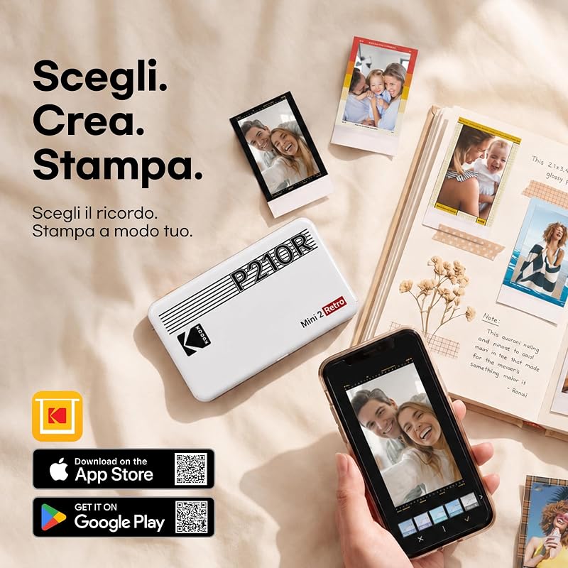 Mini 2 Retro 4PASS Stampante Fotografica Portatile (5.3x8.6cm) + Pacchetto con 38 Fogli, Bianco