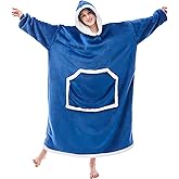 IFNOW Wearable Blanket Hoodie, Oversized Sherpa Fleece Hooded Sweatshirt with Eye Mask, Cozy and Giant Blanket Hoodie with Sleeves Extra Long for Adults Men Women, Navyblue
