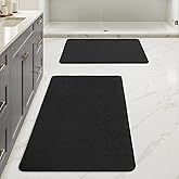 MIULEE Set of 2 Ultra Thin Bathroom Rugs, Rubber Bath Mats for Bathroom Non Slip, Quick Dry Absorbent Bath Rug Machine Washable, Fit Under Door, Shower, Sink, Halloween Decor, Black, 17"x27"+20"x32"