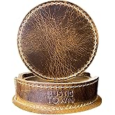 Rustic Town Leather Coasters for Drinks - Cup Coasters Coffee Table Kitchen Table Bar, Home & Office Gifts Handmade Drink Coasters