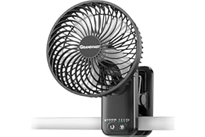 GRANDFAST 7 Inch Clip-On Fan for Grow Tent, Rechargeable Battery Powered, 42H Run, Adjustble Tile, 4 Speed, Quiet & Auto Oscillating Green House Fan with Strong Clamp for Hydroponic Ventilation Plant Grow