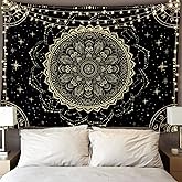 FLY SPRAY Black Golden Mandala Tapestry Astrology Space Wall Hanging Tapestries Wall tapestrys Large Aesthetic Hippie Decor Bohemian Art Boho Home Talestry for Bedroom,Living Room,Ceiling