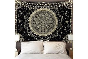 FLY SPRAY Black Golden Mandala Tapestry Astrology Space Wall Hanging Tapestries Wall tapestrys Large Aesthetic Hippie Decor Bohemian Art Boho Home Talestry for Bedroom,Living Room,Ceiling