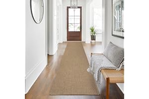 IOHOUZE Washable Kitchen Runner Rug 2.6'x10' Rubber Backing Hallway Runner Entryway Runner Indoor, Farmhouse Natural Boho Jute Rugs Low Pile Cotton Long Floor Carpet for Kitchen Hallway Entryway