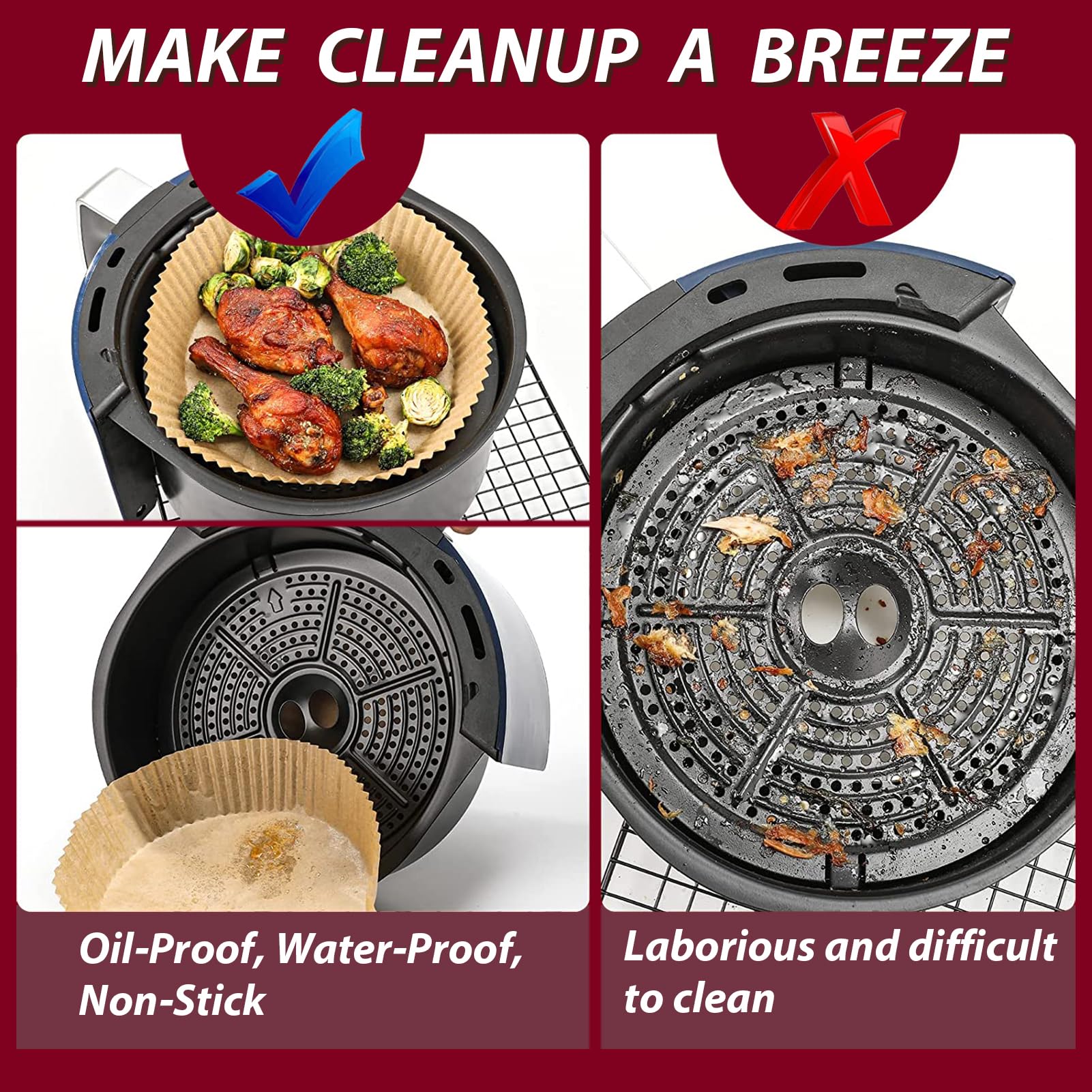 225PCS Air Fryer Liners for Ninja AF101/ AF150AMZ / AF161 Max XL Air Fryer, 8 Inch Round Air Fryer Parchment Paper Liners for 4-8QT Basket, Non-stick Oil Resistant Airfryer Liners