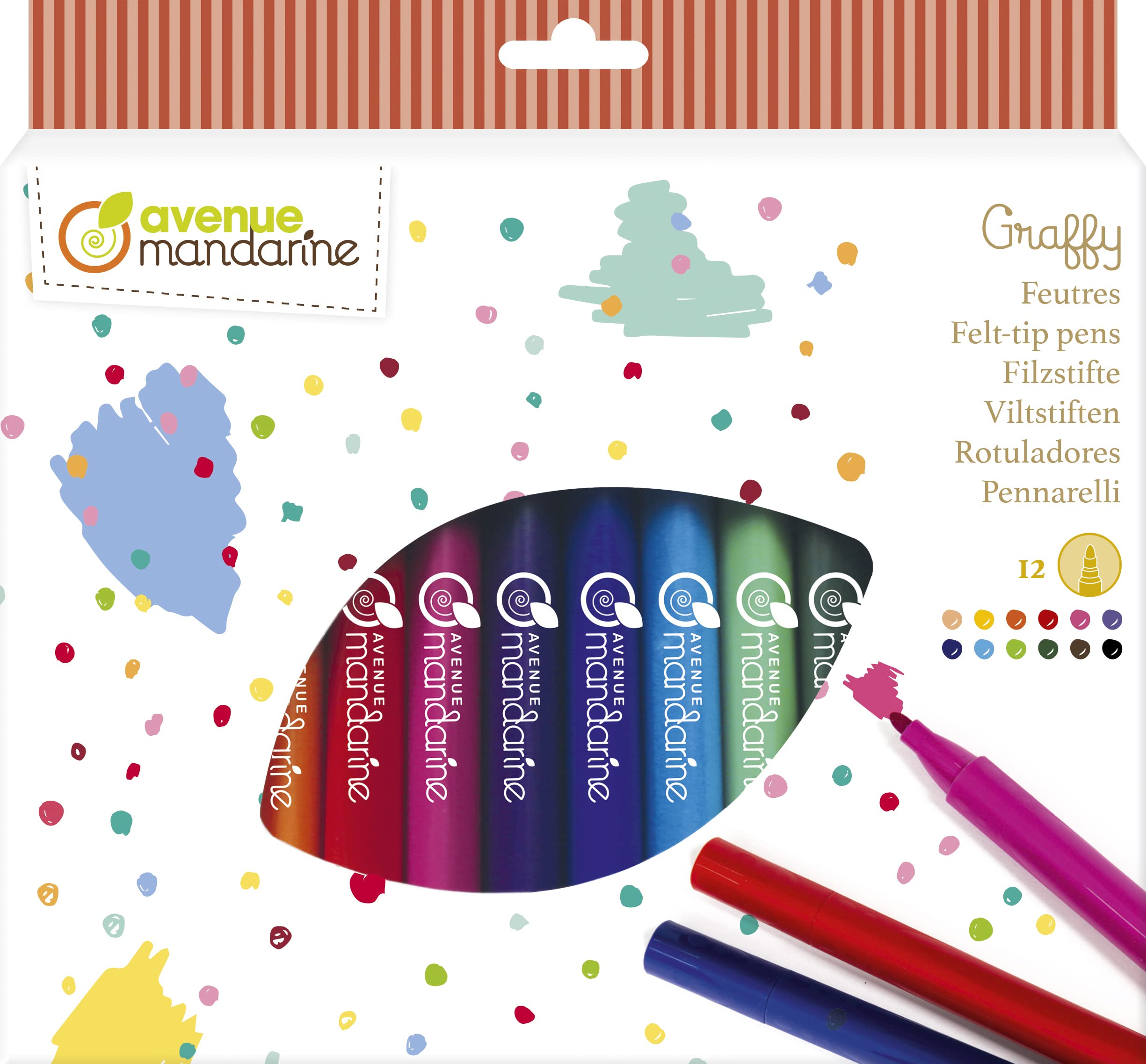Avenue Mandarine - Ref CC030O - Coloured Felt-Tip Pens (Pack of 12) - Assorted Bright Colours Included, Machine Washable Ink, Express Creativity with Confidence