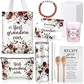 Geiserailie 8 Pcs Grandma Gifts for Nana Best Grandma Thoughtful Birthday Gift for Grandmother from Granddaughter Grandchildren with Tumbler Candle Bracelet Bag(Red)