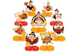HOWAF 9 Pcs Thanksgiving Turkey Honeycomb Centerpieces, Happy Thanksgiving Day Gobble Table Toppers Funny Turkey Table Centerpieces for Fall Thanksgiving Table Decoration Gobble Till You Wobble Favors