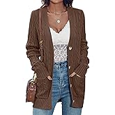 MEROKEETY Cardigan Sweater for Women 2026 Fall Winter Spring Cable Knit Button Up Open Front Long Sleeve Coat