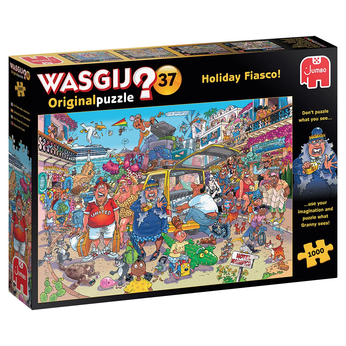 Wasgij Original 37, Holiday Fiasco - 1000 Piece Jigsaw Puzzles for Adults - Fun, Challenging & Brainteasing Adults Jigsaw Puzzle - Uncover the Puzzle - 100% Recycled Cardboard - 1000pcs - Jumbo