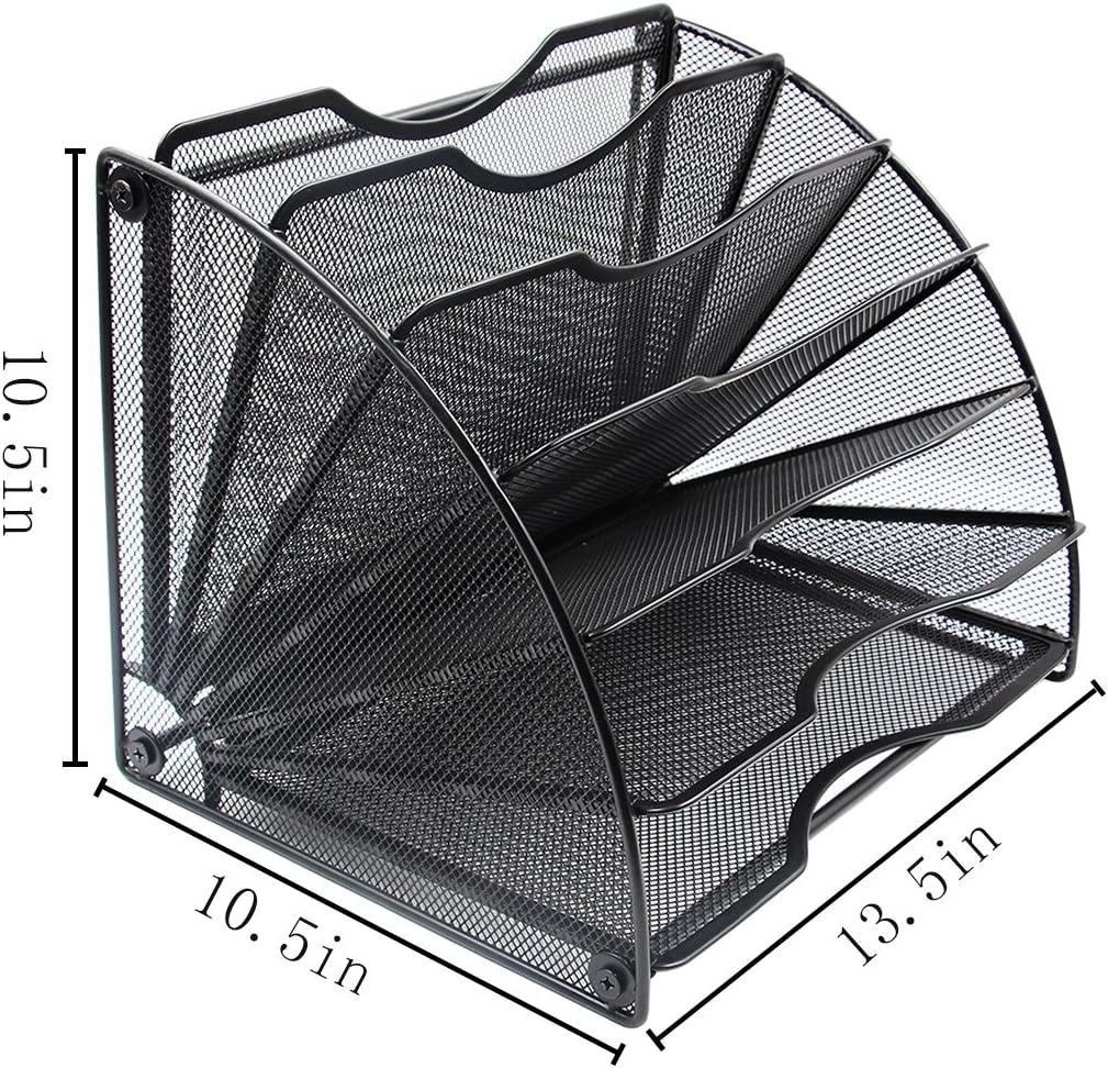 EasyPAG Fan-Shaped Desk File Organizer 6 Compartment Magazine Holder Black : Office Products