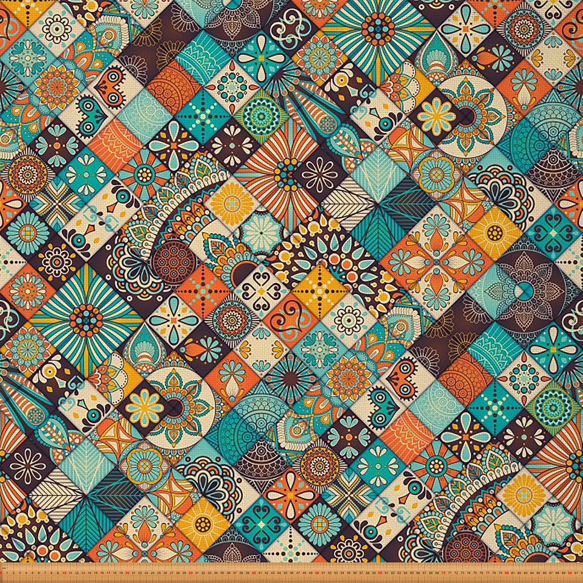 Boho Plaid Upholstery Fabric by The Yard, Vintage Indian Mandala Pattern, Exotic Style Grid, Geometric Honeycomb Reupholstery for Chairs, 3 Yards (L276*W150cm)