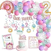 NALONER Two Sweet Birthday Party Decorations, Donut Decoration, Baby Second 2nd Decorations for Girl, Banner & Cake Topper, Balloons Garland