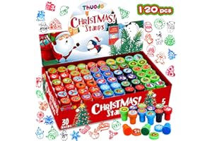 Thuodo 120 Pieces Assorted Christmas Stamps for Kids, 30 Designs Assorted Self-Ink Stamps,Trick or Treat Party Favors Supplies Stampers,Goodie Bag Stuffers, School Carnival Game Prizes