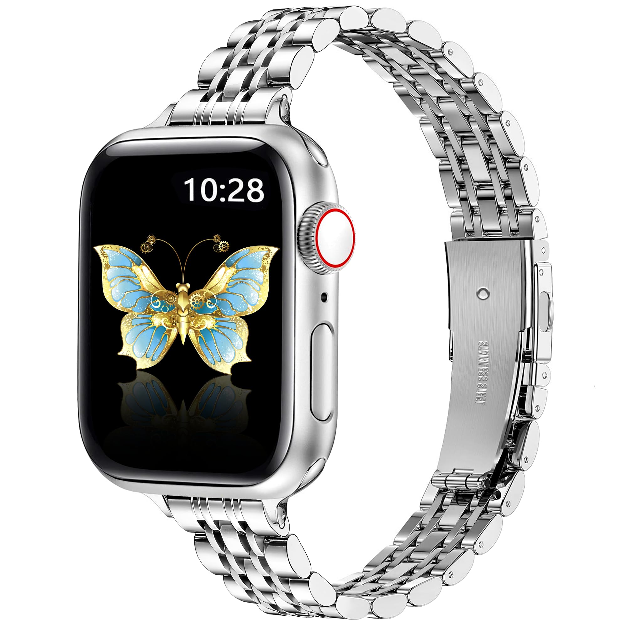 Vamyzji Slim Stainless Steel for Apple Watch Strap 40mm 42mm(Series 11 10) 41mm 38mm, Thin Women ladies Metal Adjustable Chain iWatch Strap for Apple Watch SE, Series 11 10 9 8 7 6 5 4 3 2 1, Silver