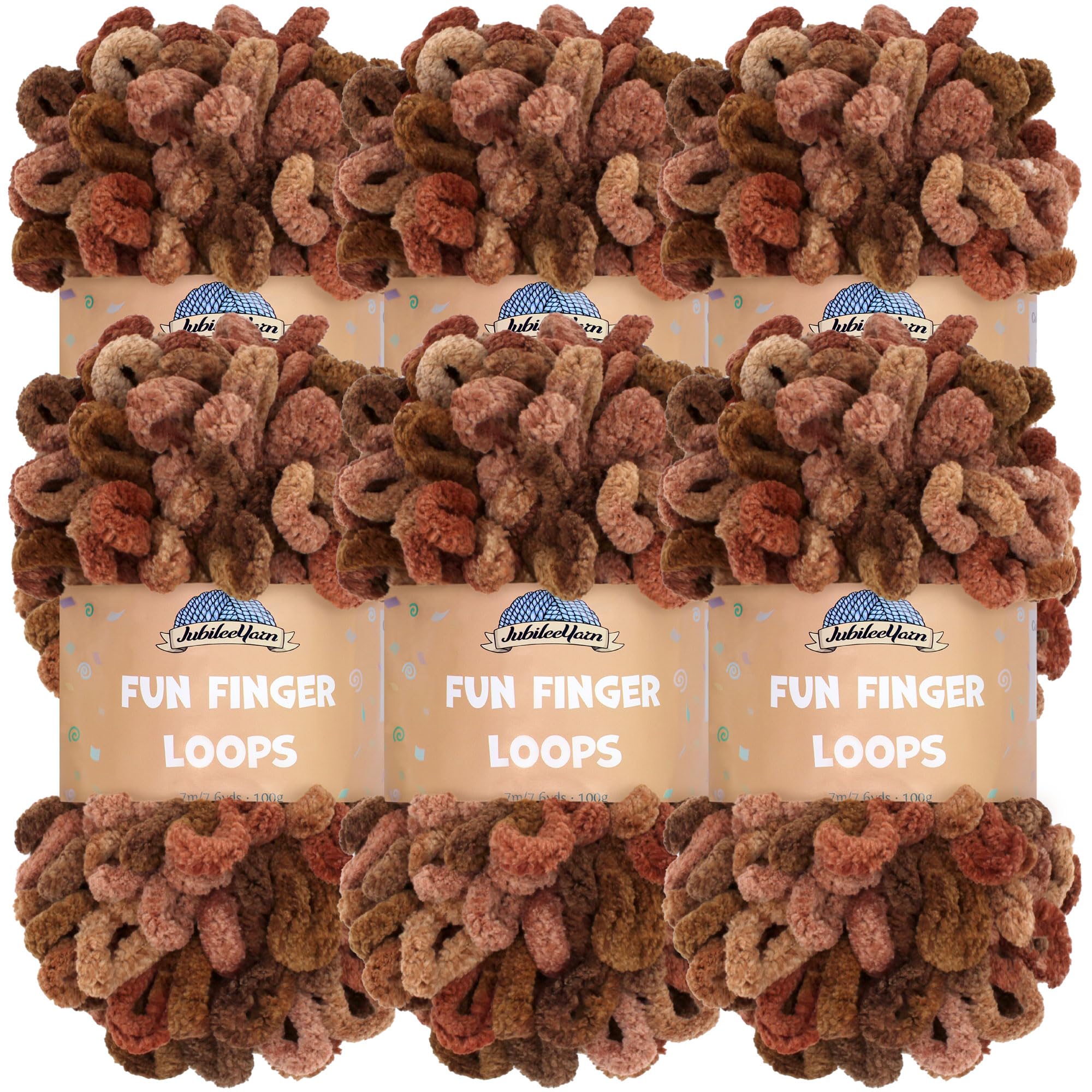 JubileeYarn Fun Finger Loops Yarn - Polyester Jumbo Weight Loop Yarn - 100g/Skein - Gaia - 6 Skeins