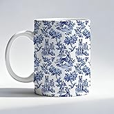 Fyecoluo Chinoiserie German Shepherd Mug, German Shepherd Gifts Coffee Cup, Dog Lover Gifts for Women Men, Blue and White Toile Dog Ceramic Coffee Mug 11 oz