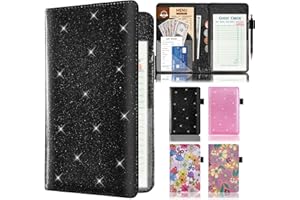 KOLODOGO Server Book with 2 Zipper Pockets, Leather Server Book Organizer for Waitress, Bling Waiter Book Money Wallet with Pen Holder, Guest Check Presenter, Restaurant Waitstaff Organizer, Glitter Black
