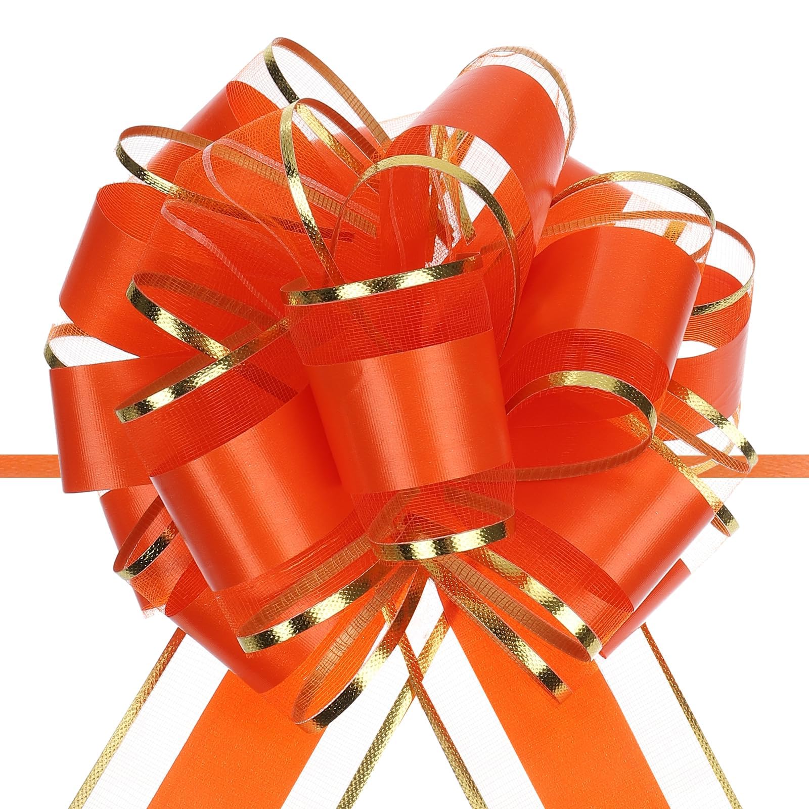 Unifizz 10pcs 6 Inch Orange Red Pull Bows with Gold Edge Ribbon Large Gift Bows for Valentine's Day Xmas Holiday Decoration Baskets Gift Wrapping