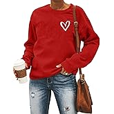 HAJIEXY Valentines Sweatshirt Womens Cute Love Heart Graphic Print Pullover Casual O Neck Long Sleeve Holiday Tops