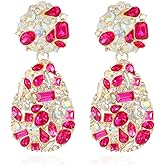 Met-edianger Rhinestone Statement Earrings Teardrop Costume Earrings Cluster Crystal Chandelier Drop Dangle Earrings for Women