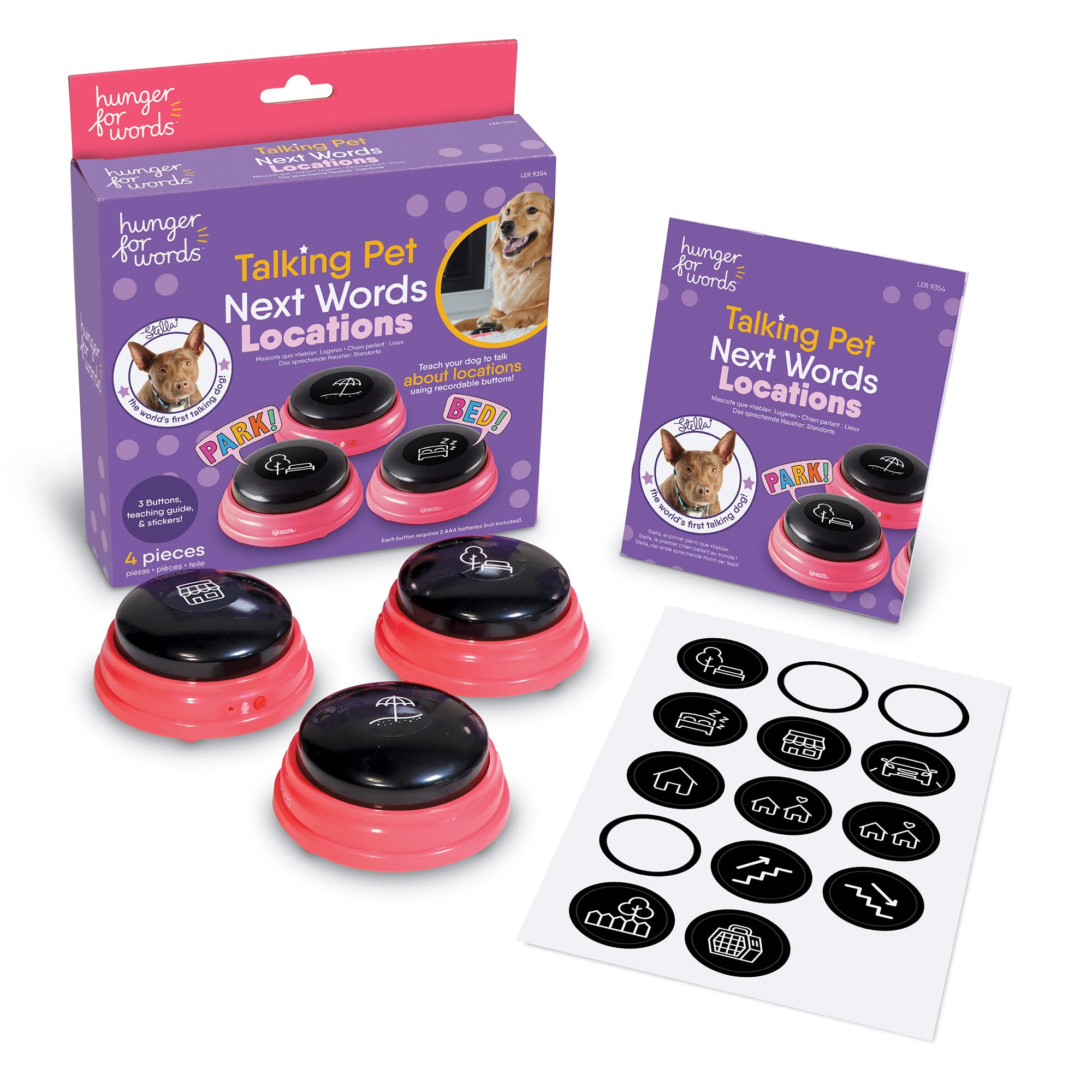 Hunger for Words Talking Pet Next Words Locations - 3 Piece Set of Recordable Speech Buttons for Dogs, Dog Buttons for Communication