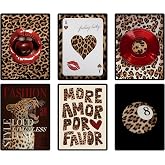 6pcs Fashion Leopard Wall Art Prints Leopard Lucky 8 Ball Poster Ace of Hearts, Spades Poker Canvas Prints Vintage Preppy Room Aesthetic Cheetah Wall Decor for Teen Girls Bedroom Dorm Apartment Living Room Decor Unframed