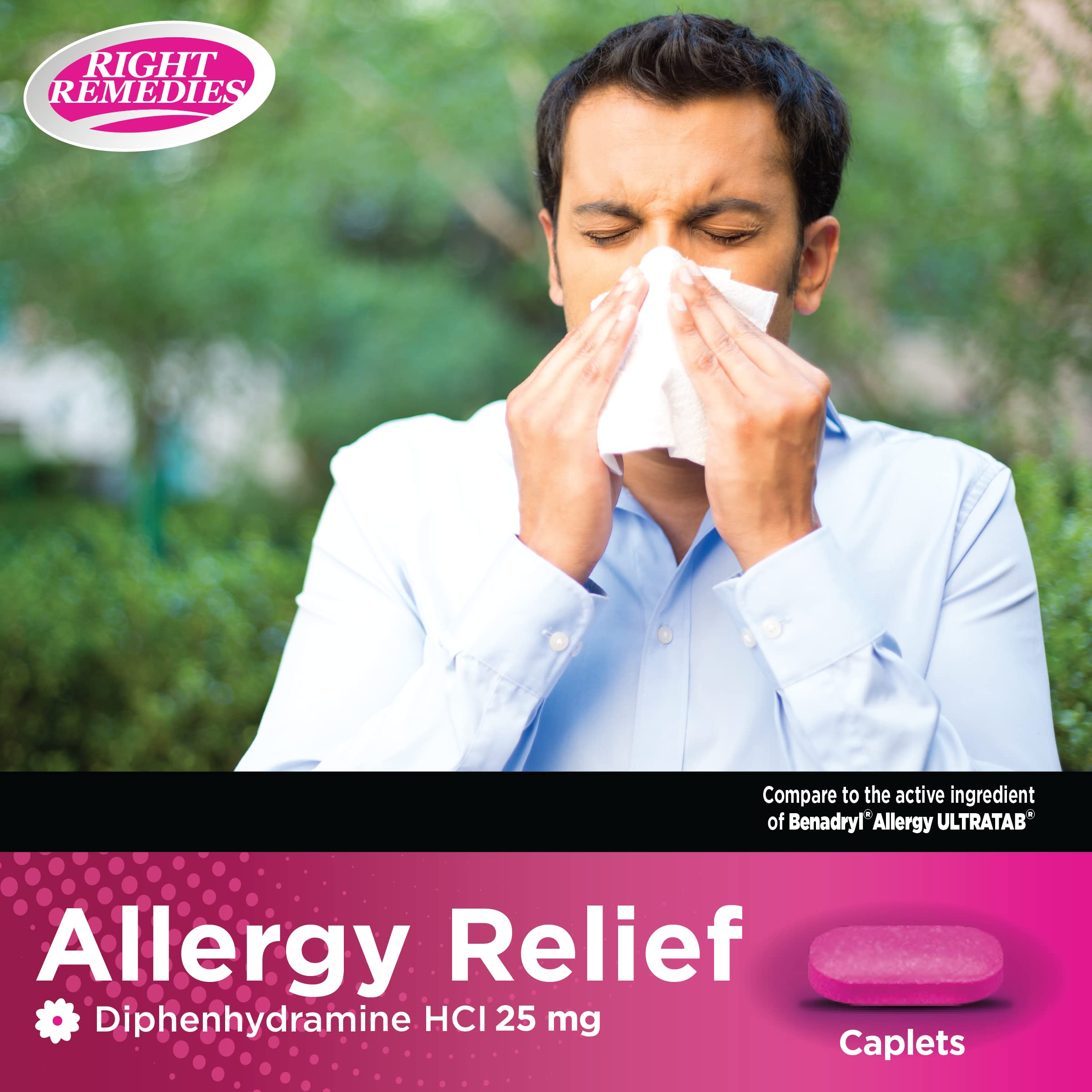 RIGHT REMEDIES Allergy Relief Antihistamine, Diphenhydramine HCl 25mg, (600 Count), Generic Benadryl Ultratabs, Relieves Seasonal Indoor or Outdoor Upper Respiratory Allergies