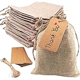 Gbateri 50 Pack Linen Burlap Bags with Drawstring Gift Bags 5x7 inch, Jute Bags, Small Hessian Bags, Jewelry Pouches Party Favor Bags Treat Bags with Strings, Tags for Christmas Wedding Birthday