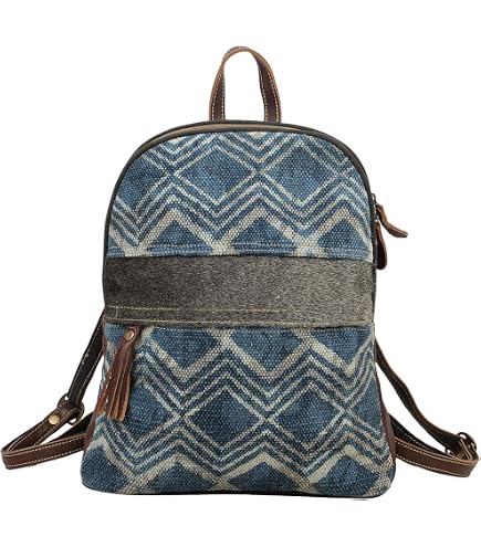 Myra Bag Handmade Grey Backpack Upcycled Canvas & Cowhide Leather Amazon.com | Myra Bag Cowhide Backpack S-1169 | Casual Daypacks main image 3