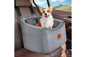HEGGOOE Dog Car Seat for Small Medium Dogs, Memory Foam Booster Car Seat for Dogs up to 35 lbs, Elevated Pet Car Seat, Travel Safety Bed with Washable Removable Cover and Storage Pockets (Gray)