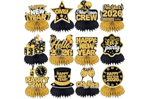 BISWITER New Years Eve Party Supplies 2026, 12 Pcs Happy New Year Decorations 2026 Honeycomb Centerpieces, New Years Table Decorations 3d Double Side Table Centerpieces, New Years Eve Decorations for Table