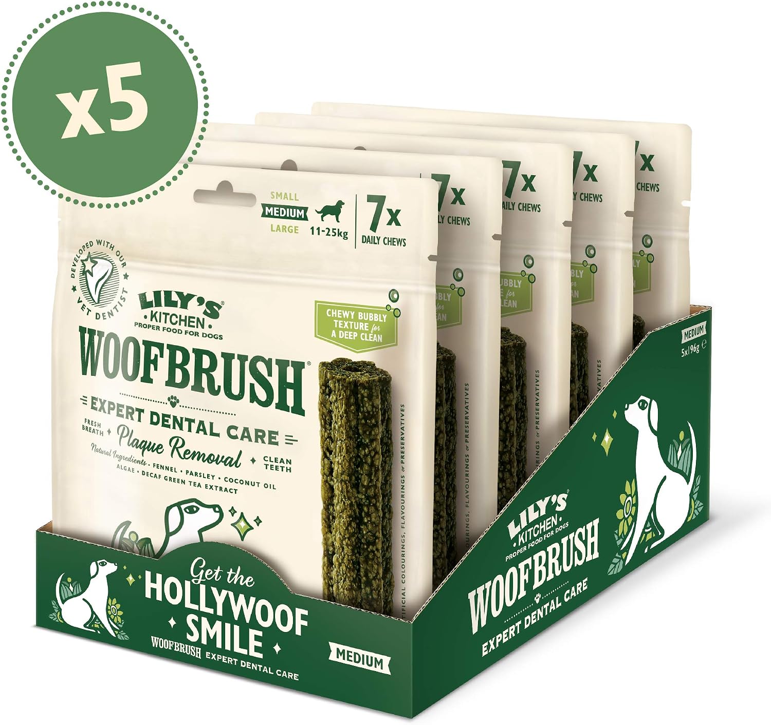 Lily's Kitchen Woofbrush Dental Chew - Natural Dental Sticks for Medium Dogs (5 Packs of 7 Chews), 140 g (Pack of 7) - Image 3