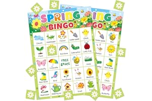 TENDFINE 24 Players Spring Bingo Game Cards for Kids Spring Party Bingo Games Spring Classroom Games Family Activity Spring Party Favors for Kids