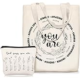 Paterr Christian Bag Women Bible Tote with Makeup Bag Church Religious Gift with Zipper Christmas(Black,Flowers)