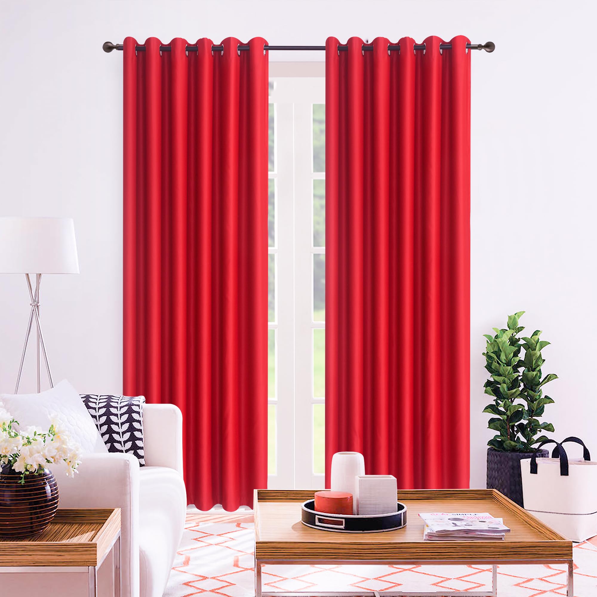 WEAVERS: Luxury Heavy Thick Semi-Blackout Curtains for Bedroom, Living Room and Office - Energy Saving Light Blocking Thermal Insulated Curtains with Eyelets Ring Top. (Red - 66" x 54")