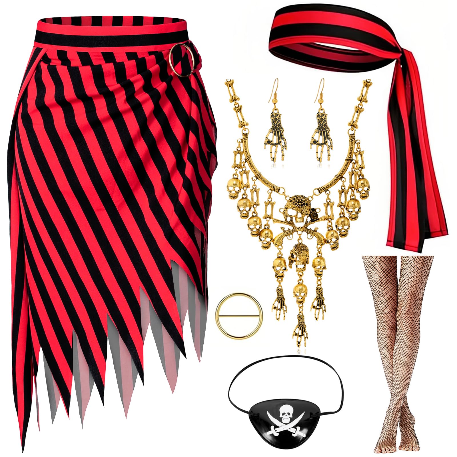 Acehome Pirate Costume for Women Adult Pirates Accessories Set Renaissance Pirate Outfit with Pirates Skirt Headscarf Hat Eye Patch for Men Women Cosplay Role Play Set