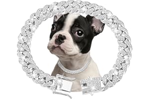 FENGCO Silver Dog Chain Collar Diamond Cuban Link Dog Collar 13mm Wide Dog Necklace Metal Cat Chain Pet Crystal Collar Jewelry Accessories for Small Medium Large Dogs Cats(10inch)